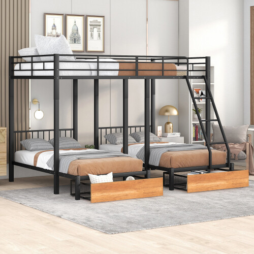 Metal triple bunk beds with - bunk,