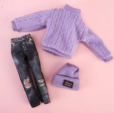 Winter Lilac Jumper Capri Blue Jeans Pants Hat Clothes Doll Outfit Sindy