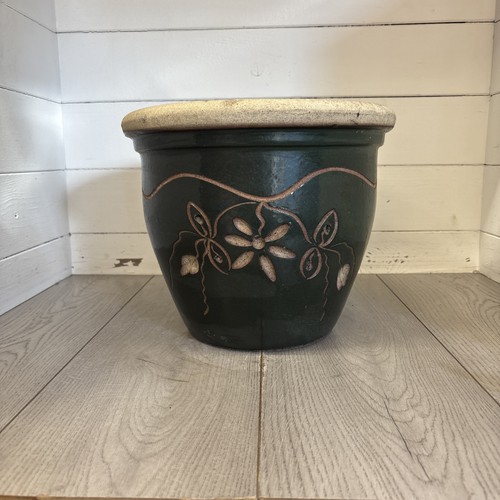 Large glazed terracotta pot - glazed,