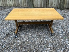 Vintage Oak Teak Effect Side Coffee Wheeled Table Danish Style Tea Trolley