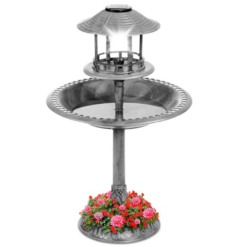 Grey pedestal bird bath feeder - bird,