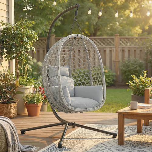 Hanging rattan egg chair - hanging,