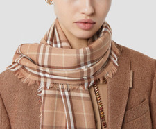 Burberry - Cashmere Scarf - Brown Beige Check Large Lightweight Shawl  - New Tag
