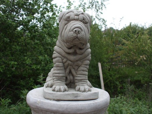 Sitting stone puppy shar pei - sitting,