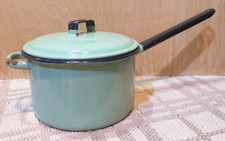 Vintage JUDGE WARE BRAND Black Green Enamel AGA Saucepan & Lid Dish Kitchenalia