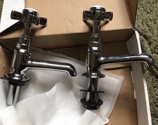 Nuie Beaumont Basin Pillar Taps Pair Hot and Cold Polished Brass New Boxed
