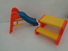 Little Tikes dolls house furniture, slide and picnic table
