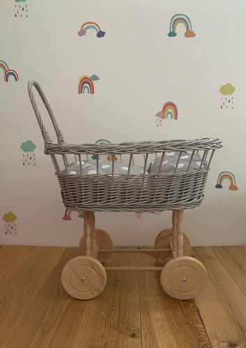 Grey simple wicker doll - pram,