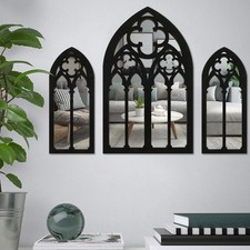 3Pcs Window Garden Mirror Wall Mounted Arched Frame Outdoor Indoor Decor⊘