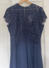 Long Navy Blue Monsoon Evening Dress Lace UK Size 16 Brand New With Tags