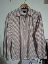 Gant Mens XL Long Sleeve Cotton Shirt Red White Stripes Regular Fit