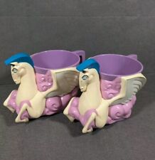 Disney Hercules Pegasus Horse Plastic 3-D Coffee Mug Cups Pair x2, Vintage