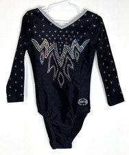 Ozone Competition YL Child Large L Gymnastics Leotard Black Hologram Sequins