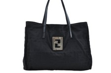 Authentic FENDI Zucca Hand Bag Nylon Leather Black L2709