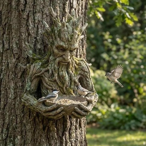Tree spirit resin bird feeder - spirit,