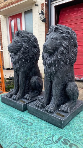 Large pair cast stone - stone, lion