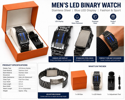 Men led binary watch quartz - led,