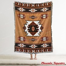 Large Ethnic Indian Navajo Cotton Sofa Throw Blanket Tapestry Picnic Rug Brown