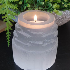 Selenite Tealight Candle Holder FREE 2 Tealights Included, Natural Healing Stone