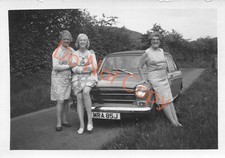Austin 1300 Gt (MRA 85J) 3 Women Sitting on Bonnet c1973 Photograph 3.5”x2.5"