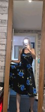 Dress Tells Black And Blue Floral Rockabilly Dress. Size M.
