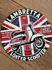 ROUND METAL VINTAGE RETRO SHABBY-CHIC LAMBRETTA MOPED FUNNY TIN SIGN  PLAQUE  