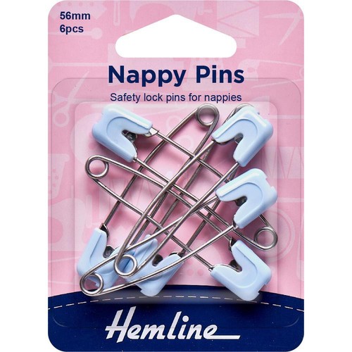 Hemline nappy pins - blue, 6