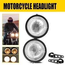 12V Universal Twin Headlight Motorcycle Double Dual Lamp Motorbike Light Black