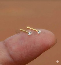 18ct Gold Plated 925 Silver Nose Stud Pair Diamond Cut Piercing Jewelry