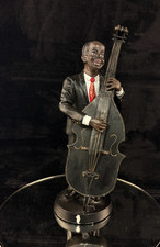 Vintage Jazz Bass Player Figurine Hand-Painted Musician Statue Mid-Century
