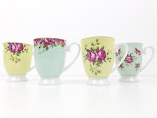 4 x Set Aynsley Archive Rose Footed Mugs Yellow & Blue