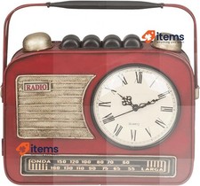Out of the blue Metal Key Box, Radio with Clock, Red, One Size