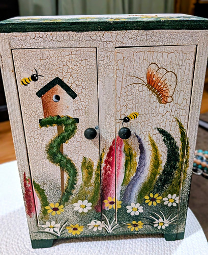 Hand painted wood cabinet - wood,