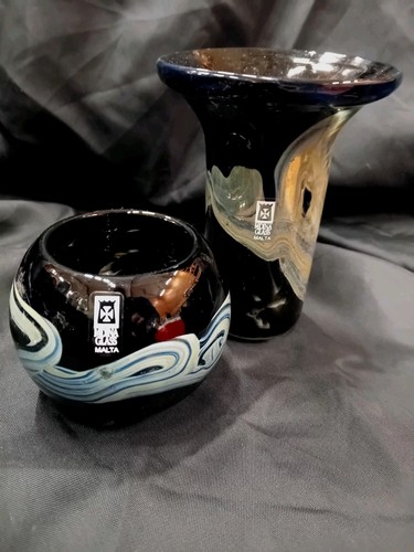 Pair black mdina vases with - mdina,