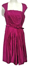 LK Bennett Magenta Belted Dress Size 16 100%Silk
