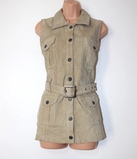 Women's VTG TRACTION By JOCO Beige 100% Leather Unlined Belted Waistcoat Size S