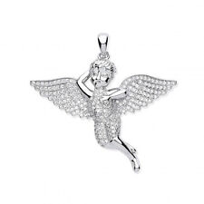 Sterling Silver Stone Set Cherub Angel Pendant with Cubic Zirconia