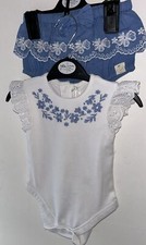 Billie Faiers White Bodysuit & Blue Embroidered Cotton  Bloomers ~ 6-9 Months
