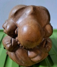 Hand Carved Large  9 " Tall Wooden Buddha Statue Crying Weeping Yogi Design.