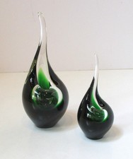 Signed Pair Holmegaard Art Glass Flame Orchid  Vases By Per Lutken Mid Century