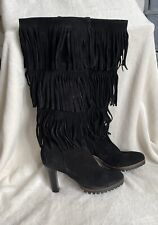 Real Leather Fringe Knee High