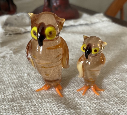 Vtg art glass owls eames - owls, era