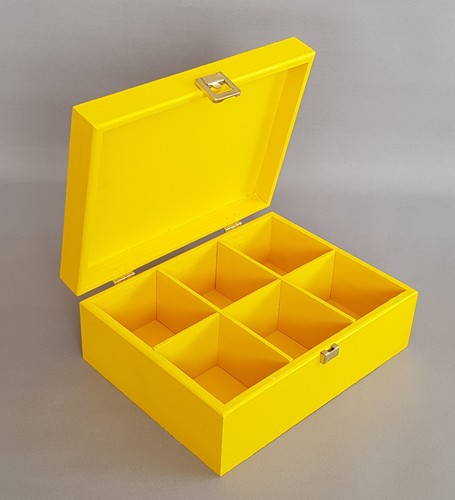 Yellow wooden box tea - box, bags