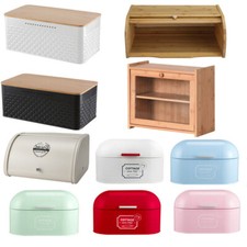 Large Bread Bin Bamboo/Metal Roll Top Bread Bins Kitchen Food Storage Breakfast