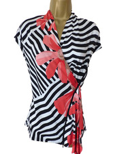 joseph ribkoff black white stripe floral tunic top zip detail UK 12