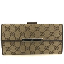 GUCCI GG Logo Canvas Leather Long Bifold Wallet Beige/6BJ0527