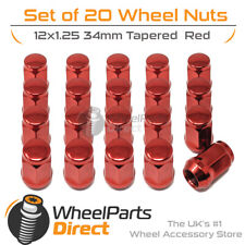 Red Wheel Nuts (20) 12x1.25 Tapered 34mm For Subaru WRX STi 15-20
