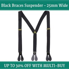 Black Braces Plain 25mm Wide