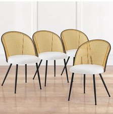 X4 Rattan Back Dining Room Chairs With White Leather