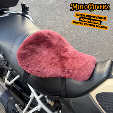 Universal Sheepskin Motorcycle Seat Cover Foam Lined Seats Protector Burgundy